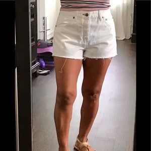 Free People High Rise button Fly raw hem shorts